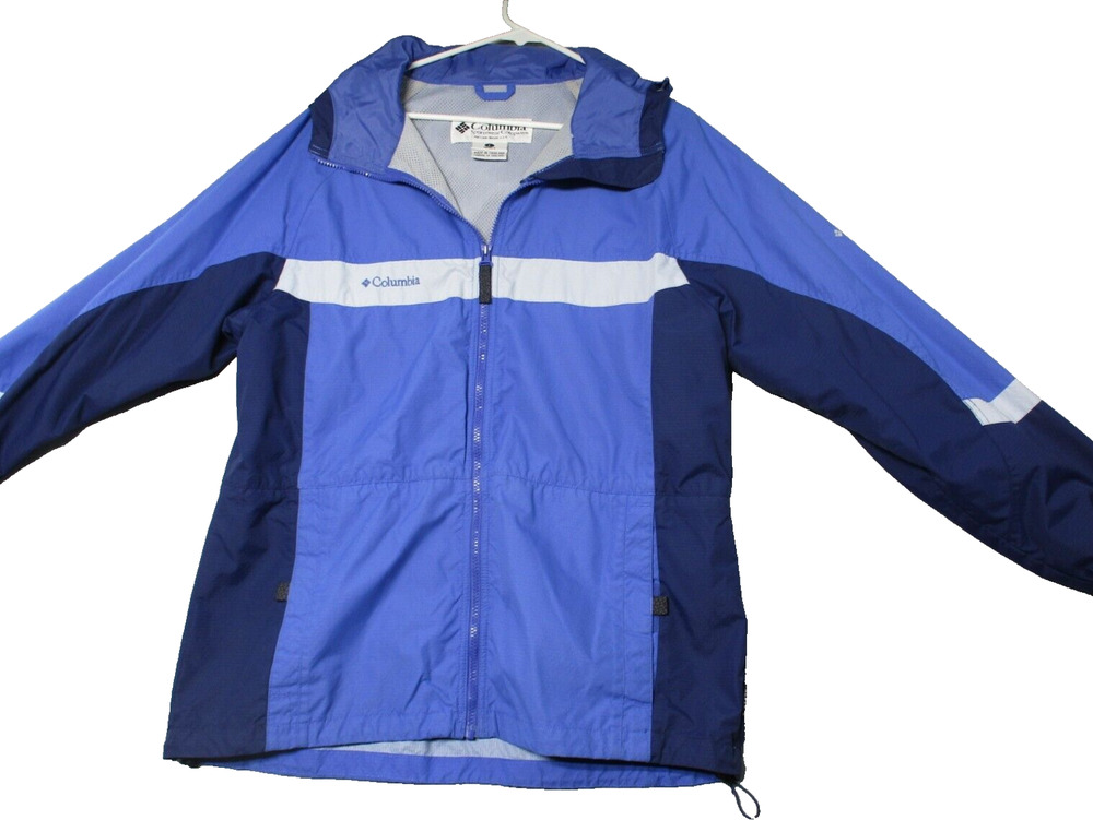 Columbia Rain Jacket Womens Large Hooded Windbreaker Packable Blue